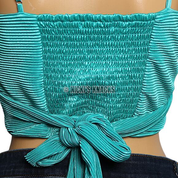 Ro & De Twist Front Ribbed Satin Crop Top Turquoise Festival Y2K Style Size S - Picture 8 of 11